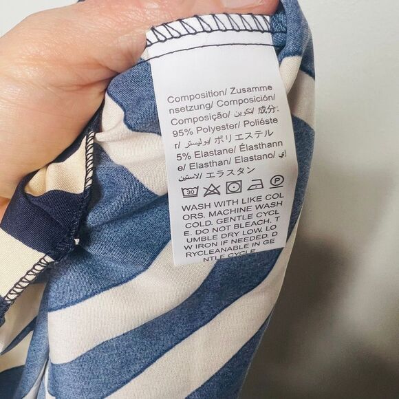 Shein Navy Blue Nude Chevron Print Maxi Dress Cutout Top Sz XS/2 Vacation Resort - Picture 5 of 8